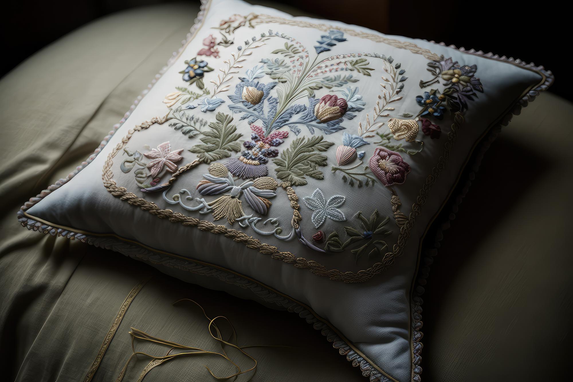 embroidered cushion close-up